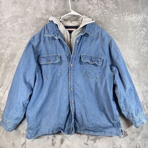 Faded Glory Mens 2XL Denim Hooded Jacket Blue Jean Gray Hoodie Snap Front Y2K